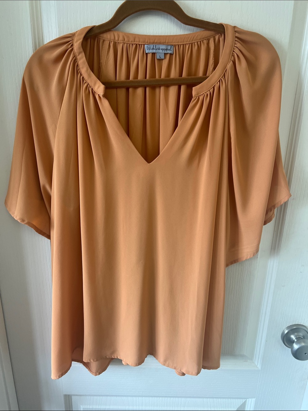 Would You? Apparel Peach Short-Sleeve V-Neck Blouse
